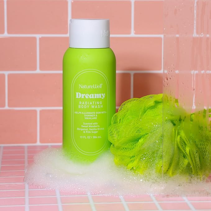 NATURE WELL Dreamy Radiating & Cleansing Body Wash, Infused With Aloe Juice, Squalane, White Peony Extract, Scented With Sweet Mandarin, Bergamot, Vanilla Orchid & Pink Sugar, 13 Fl Oz
