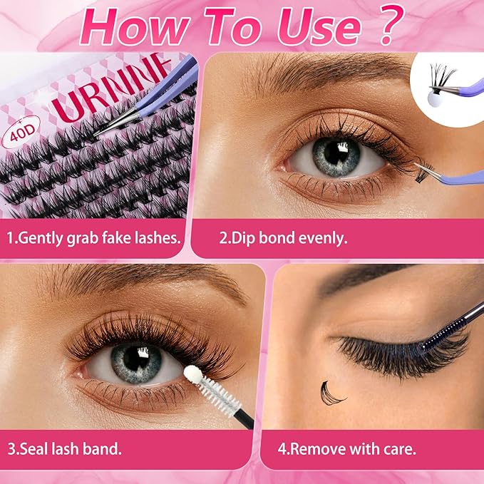 Lash Extension Kit, 320Pcs Lash Clusters, 40D Lash Clusters Kit, 9-16 mm Individual Cluster Eyelash Extensions with Lash Bond and Seal, Remover, Lash Tweezer DIY Lash Extensions at Home