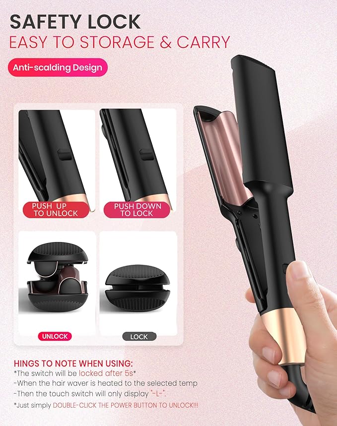 Mini Waver Hair Tool Crimper for Women Short Hair 0.4 inch Travel Double Barrel Small S Waver Ceramic Curling Iron (110-240V) Dual Voltage with 5 Temps, Anti-scalding (Black with EU/UK Plug Adapter)