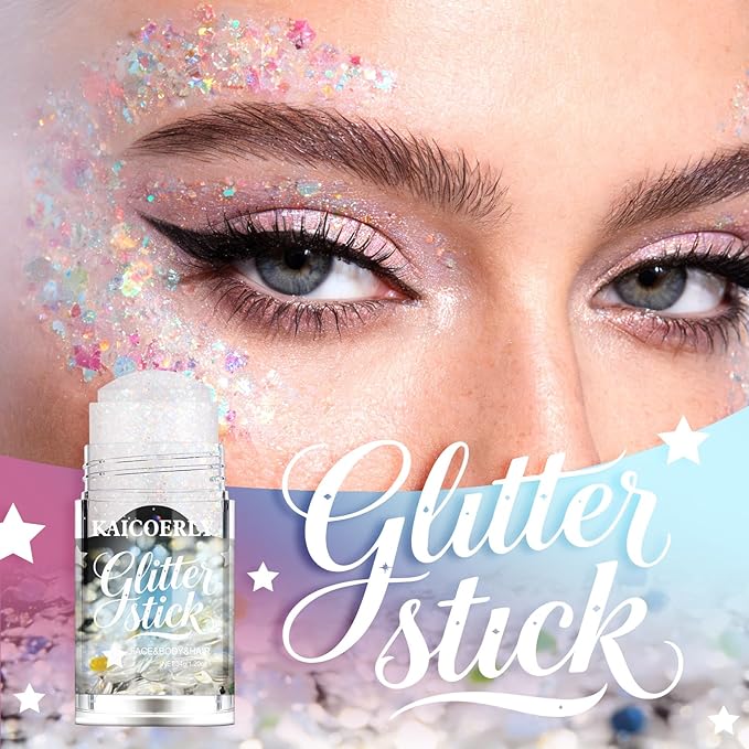 White Body Glitter Gel, Singer Concerts Music Festival Body Glitter for Face Body Hair, Chameleon Color Changing Glitter Sequins for Rave Party Mermaid Festival Accessories Shimmer Makeup #1