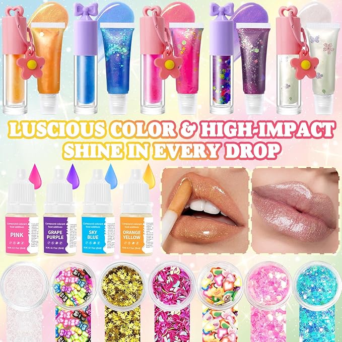 Thaluna Lip Gloss Making Kit, Lip Gloss Set for Teens Kids Lip Kit Fun DIY Lipgloss Making Kit, Make Your Own Lip Gloss Kit, Moisturizing Glitter Keychain Kids Gifts Tweens Girls Trendy Stuff 10-12