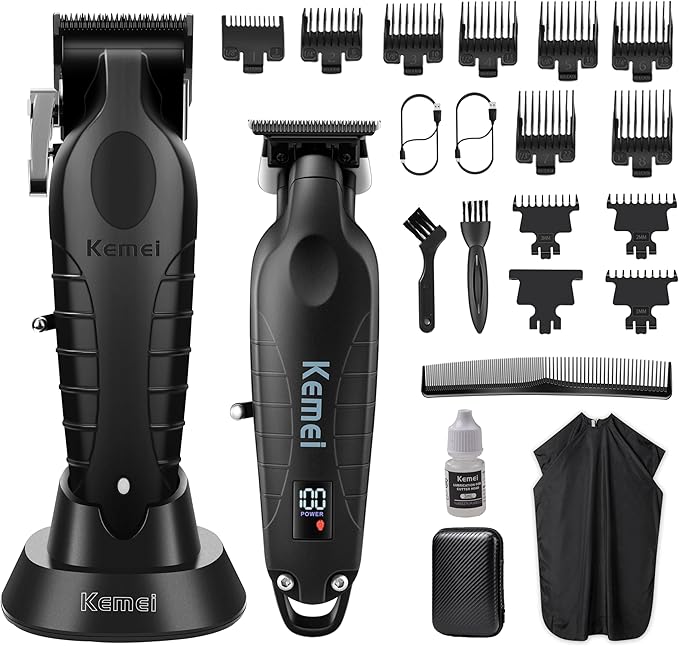KEMEI Hair Clippers for Men, Professional Clipper and Trimmers Set, Cordless Zero Gap Trimmer for Men with LED Display, 11 Guide Combs