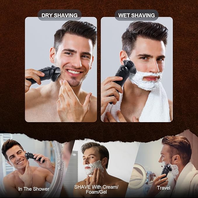 MENSURE Electric Shavers for Men with Pop-up Trimmer, Cordless Rechargeable Shaver for Gift, IPX7 Waterproof Electric Razor for Men, LED Display, Type-C, Travel-Friendly, Black