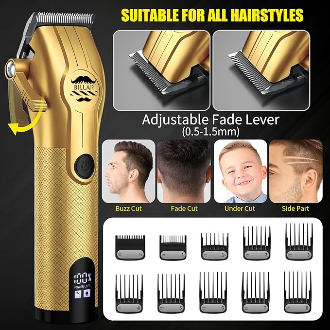 BILLAR® Professional Barber Clippers and Trimmer Set - Foil Shaver Professional Hair Clippers for Men, Mens Cordless Hair Clipper for Barbers Haircut Kit（Golden）