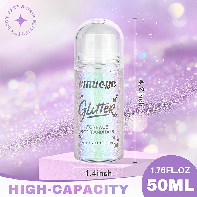 Roll-on Face Body Glitter Gel for Women, 1.69oz Large Capacity Holographic Color Changing Glitter Gel Shimmer Makeup for Singer Concert Festival Rave Accessories, #2 Sparkling Pink