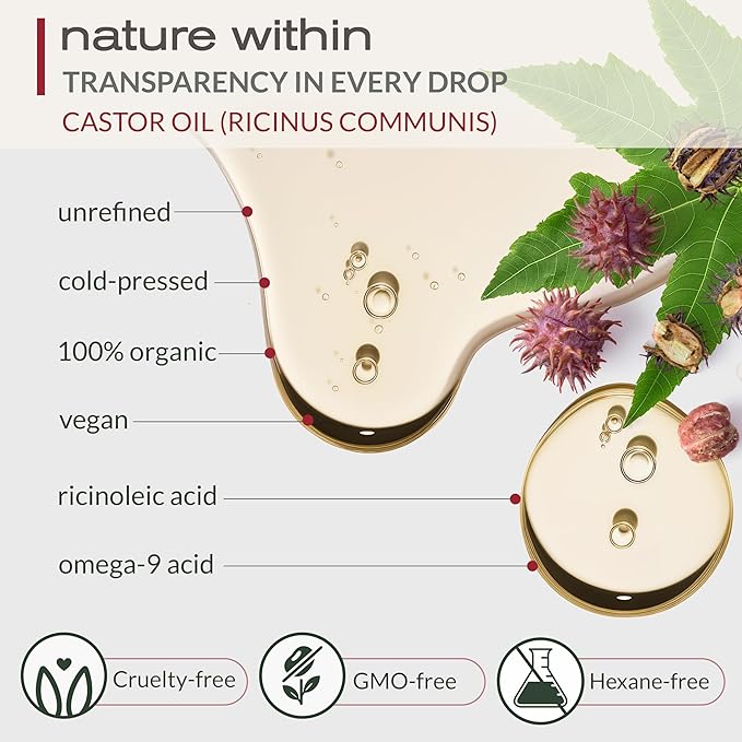 Ella & Eden Organic Castor Oil for Eyelashes - 4 Fl Oz Glass Bottle Lash Serum - for Eyebrows, for Hair Growth - Cold-Pressed Hexane-Free USDA Certified 100% Pure Unrefined