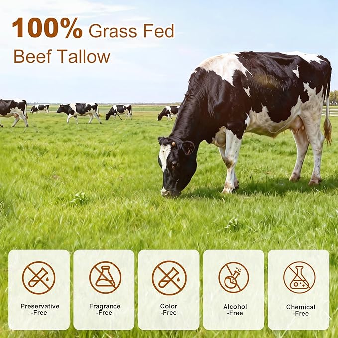 Beef Tallow for Skin, Grass-Fed Beef Tallow Balm, Beef Tallow Cream, Face & Body Moisturizer Restores Skin Barrier, Soothes Dry Sensitive Skin, Beef Tallow Honey Balm Whipped with Beeswax & Olive Oil