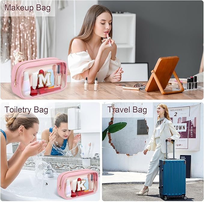 YOOLIFE Valentines Gifts for Grandkids Teacher Gift Travel Toiletry Bag Clear Makeup Bag Travel Essentials Christmas Gifts for Girls Teen Girlfriend Kids Birthday Gift Stocking Stuffers Pink J