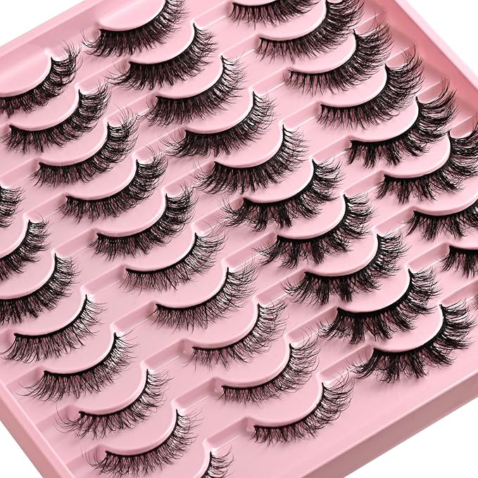 FARRED Lashes Wispy False Eyelashes 4 Styles Cat Eye Fake Lash Strips Natural Fluffy Soft Strip Eyelash Pack 20 Pairs Mink Short Cateye Lashes Natural Looking Wispies Easy Eye Lash for Beginners