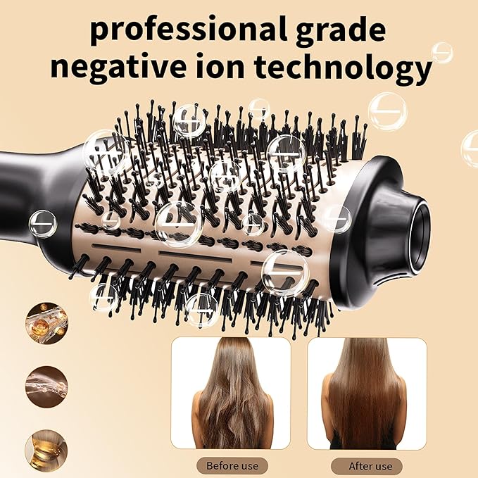 Noor 4-in-1 Hot Hair Dryer Brush Frizz Control Blowout Styling Brush for Drying Straightening and Volumizing All Hairstyles Frizz-Free Smooth Salon Look in One Easy Step