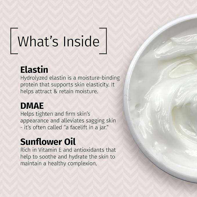 Reviva Labs Elastin and DMAE Cream – Firming Night Cream for Face, Neck, and Throat Area – Facial Moisturizer for Women, Tightening and Lifting Cream, 2 oz