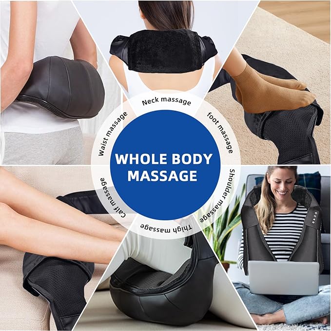 Joyset Shiatsu Neck and Back Massager with Heat,Electric Shoulder Massager,3D Kneading Massage with Cloth Cover Easy to Clean Best Gift for Men Women Parents (Black1+Handbag)