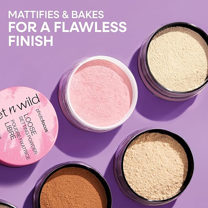 wet n wild Photo Focus Loose Baking Setting Powder, Highlighter Makeup, Medium-Deep to Deep Skin Tones - Deep