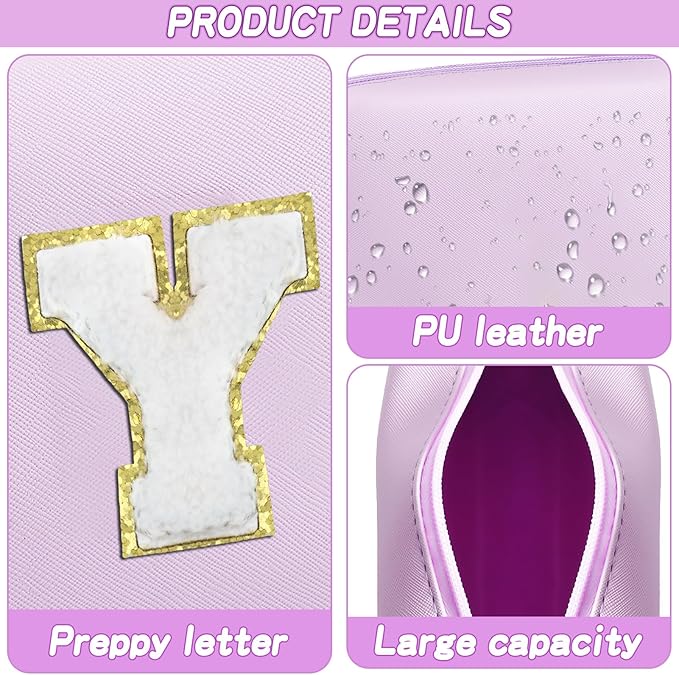 URSKYTOUS Gifts for Girls Initial Makeup Bag Personalized Cosmetic Bag with Zipper Cute Travel Toiletry Bag Waterproof PU Preppy Makeup Pouch Birthday Gift for Teen Girls Women(Purple Y)
