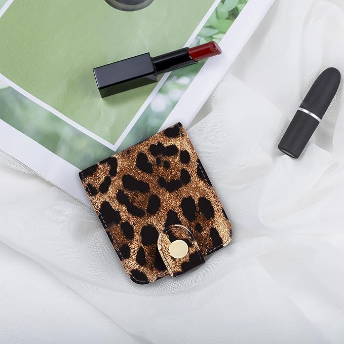 Cockatoo Leather Lipstick Case with Mirror, Women's Portable Lipstick Pouch Travel Cosmetic Bag Can Be Put in Wallet Mini Cosmetic Bag Lipstick Pouch (Glossy Black)