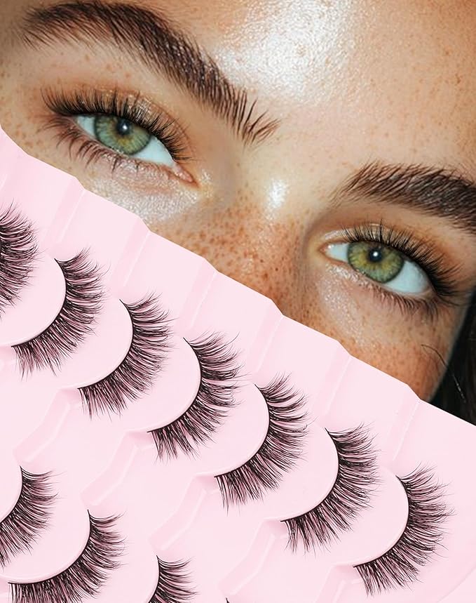 Onlyall Natural Lashes Wispy Lashes Natural Look False Eyelashes Natural Flared Eyelashes False Eye Lashes Soft Fluffy Lashes 7 Pairs D75