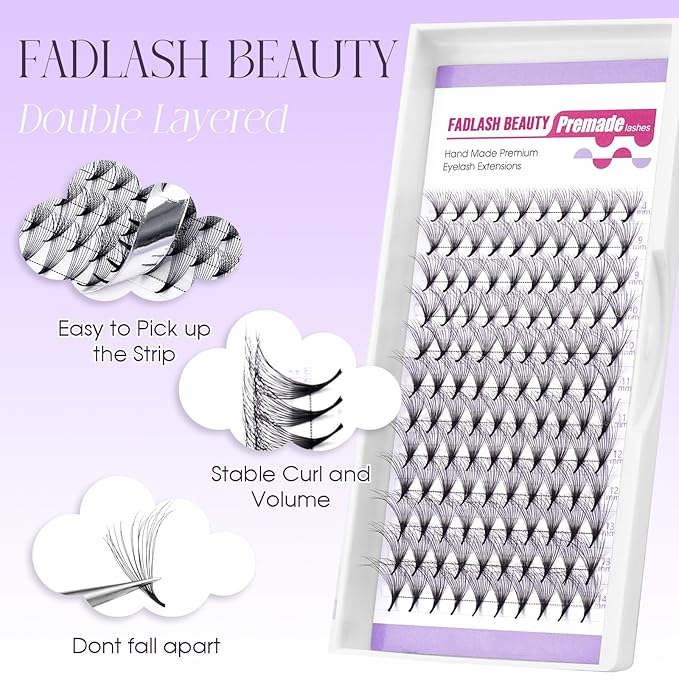 Premade Lash Fans Double Layers 0.07 D Curl Volume Pre Made Fans Eyelash Extensions 10D Thickness Fluffy Premade Easy Fan Lashes (10D-0.07D-11mm)