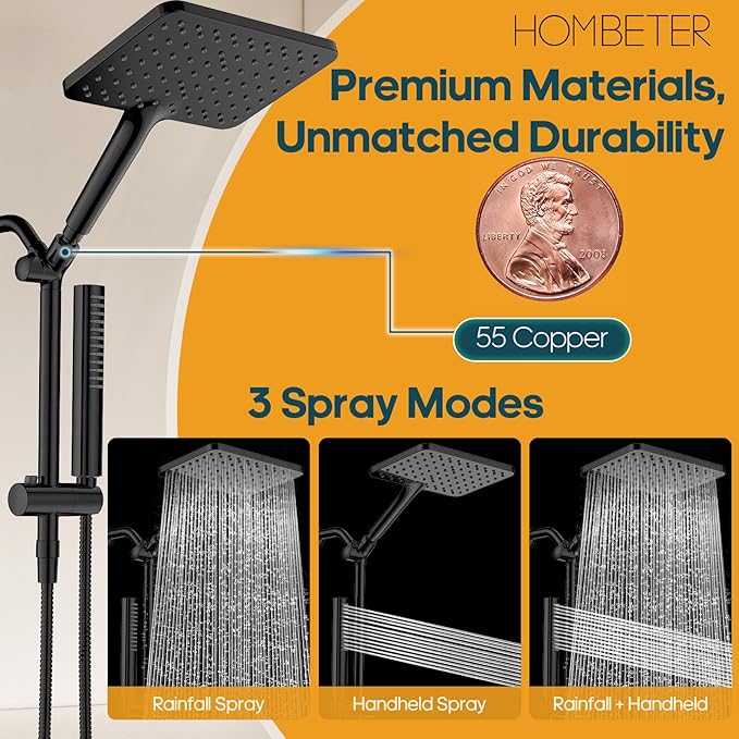 Hombeter Filtered Shower Head with Handheld Combo High Pressure Shower Head with Filters 10 Inch Rain Shower Head Height Adjustable Dual Water Softener Shower Head for Hard Water - Removes Chlorine