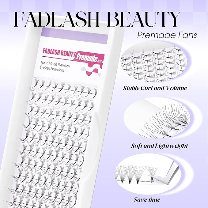Premade Fan Lashes 0.07C Curl Lash Extension 5D Pre Made Individual Lashes Middle Stem Heat Bonded 8-14mm Premade Volume Eyelash Extension (0.07C-8-14mm)