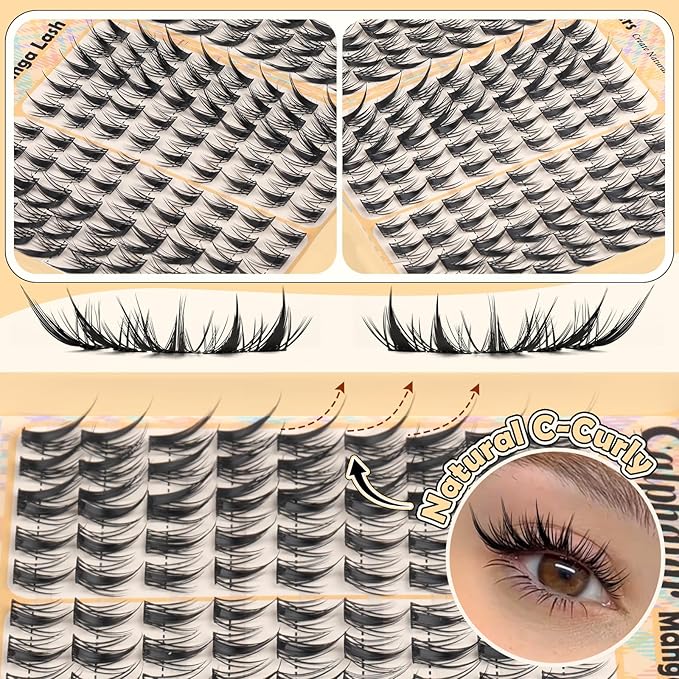 Lash Clusters Fox Eye Cluster Eyelash Extensions Manga Eyelash Clusters Fairy Lash Extension 180Pcs Spiky Individual Lashes 10-14mm Natural Cat Eye Lashes Clusters Anime Eyelash Cluster