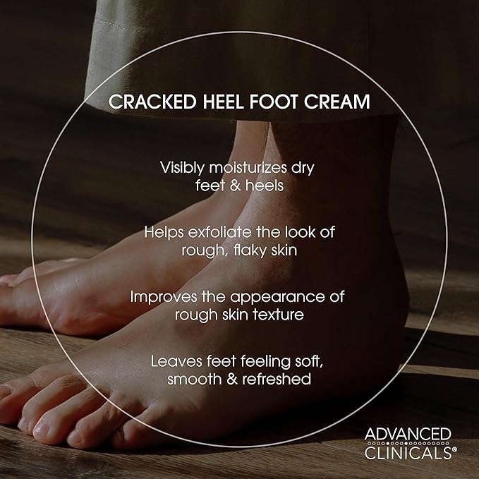 Advanced Clinicals Cracked Heel Foot Cream Moisturizer Skin Care Lotion For Feet W/Shea Butter, Moisturizing Foot/Hand Lotion Helps Heal Cracked Skin, Rough Spots, Calluses, & Dry Skin, 2-Pack