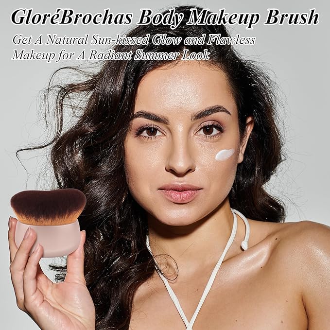 GloréBrochas 75MM Extra Large Self Tanner Kabuki Makeup Brush – Ultra Soft Dense Vegan Bristles for Body Makeup, Bronzer & Foundation–Applies Tanning Mousse, Lotion & Self Tanner–Khaki, Wet & Dry