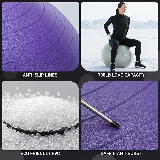 Gruper Yoga and Pilates Ball,4 Sizes Gym Ball for Fitness, Yoga, Workout, Pregnancy and Physical Therapy,Quick Pump Included,Great as Yoga Ball Chair for Office or Home Gym Equipment
