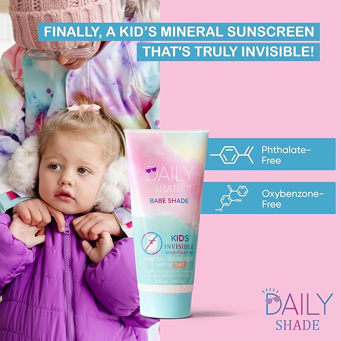 Daily Shade Kid's Sunscreen Starter Kit – Tinted Mineral Sunscreen for Face & Body with SPF 30, Shade Brush, Travel Bag & UV Card – Non-Nano Zinc, Reef Safe, Water Resistant & Hypoallergenic Skin Care