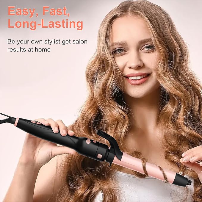 Automatic Rotating Curling Iron, 3 in 1 Thermal Brush Set 1-1 1/2 Inch, Auto Hair Curler with 3 Temps, 100 Million Ionic, Travel Dual Voltage Self Curling Wand for Beach Waves, Ceramic Coating