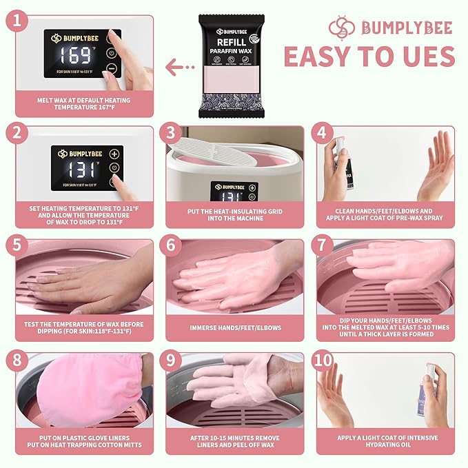 Paraffin Wax Kit - 10 Packs Peach Scent Paraffin Wax Refills with Silicone Brush, Skin Moisturizing, Non-Greasy, Easy-Peeling