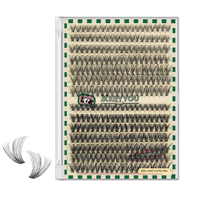 KEYYOU Lash Clusters Individual Lashes 280pcs D Curl Eyelash Extension for DIY at Home(30D40D-0.07D-9-16MIX)