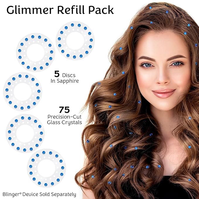 blinger® Shimmer Crystal Refill Pack – as seen on Shark Tank | 5 Discs – 75 Precision-Cut Glass Crystals | Hair-Safe Accessories | Styling Tool Not Included| Rose 4 mm