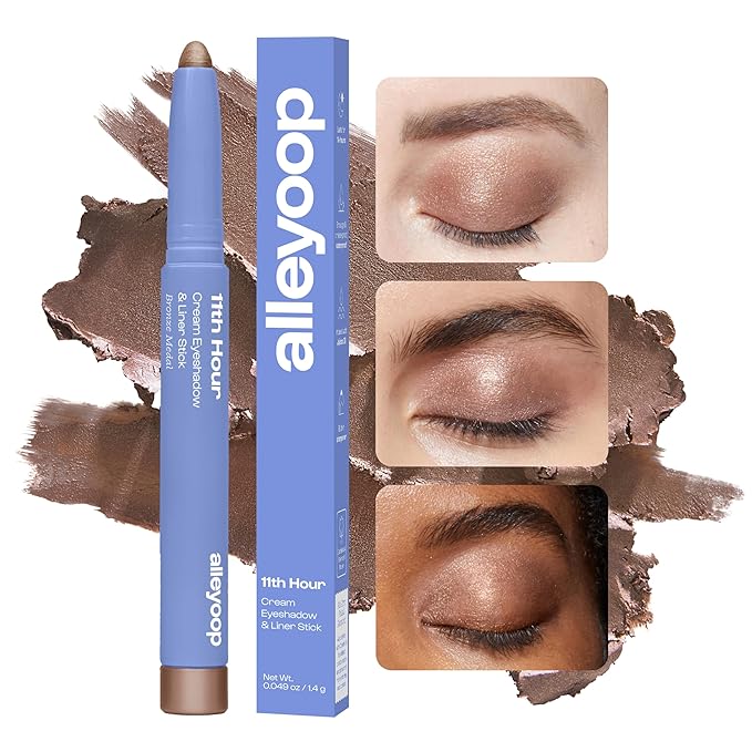 ALLEYOOP 11th Hour Waterproof Cream Eyeshadow Stick – Long-Lasting Eye Shadow Pencil & Eyeliner, Cream to Powder Stick & Highlighter – Smudge-Proof Eyeshadow Shimmer, Brown Shimmer