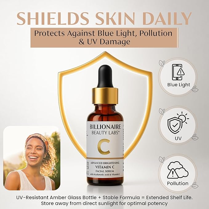 Billionaire Beauty Labs Vitamin C Serum for Face with Hyaluronic Acid, Vitamin E & Botanical Extracts – Advanced Facial Serum for Radiance, Hydration & Smoother Skin, 30ml