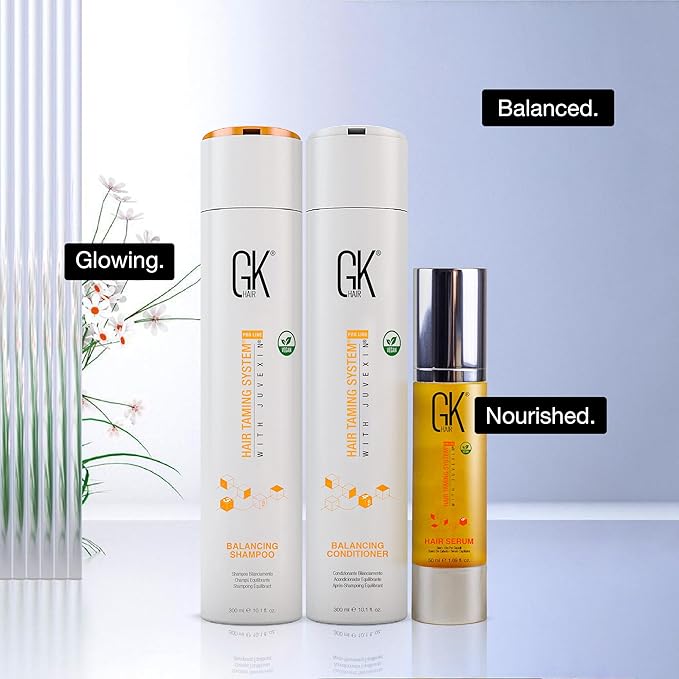 GK HAIR Global Keratin Balancing Shampoo and Conditioner Sets (10.1 Fl Oz/300ml) with Anti Frizz Serum Argan Oil (1.69 Fl Oz/50ml) for Dry Damaged Repair- All Hair Types Sulfate Paraben Free Unisex