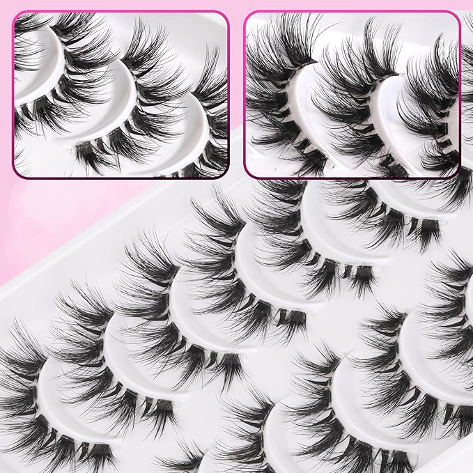 Veleasha Manga Bunny Lashes Cat Eye Lashes with Clear Band 7-16MM C Curl Spiky Anime Spiky False Eyelashes 6D Effect 10 Pairs Doll Eye Wispy Eyelashes (Spiky02)