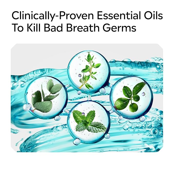 Listerine Cool Mint Alcohol-Free Mild Mouthwash, Oral Rinse Kills 99.9% of Germs That Cause Bad Breath, Less Intense Taste, Mild Mint Flavor, 1 L (Pack of 2)