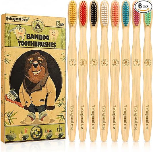 8 Count Biodegradable Bamboo Toothbrushes - Natural Toothbrush Value Pack - Extra Soft Toothbrush for Adults, Good for Sensitive Teeth and Gums