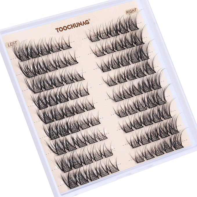 TOOCHUNAG Natural Lash Clusters Eyelash Extensions Wispy Individual Lashes Clusters C Curly Organized Eyelash Clusters 9 Pairs 8-14mm DIY Cat Eye Lash Extension