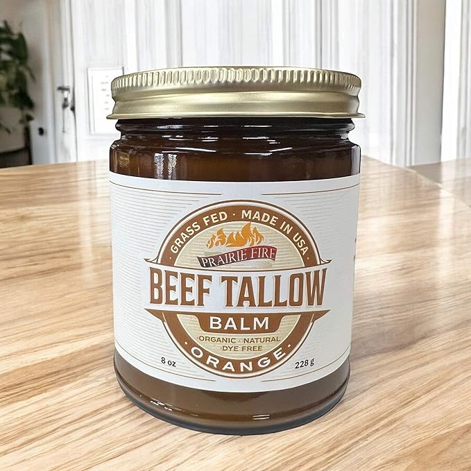 Prairie Fire Candles Grass Fed Beef Tallow Balm - 8 oz - Made in USA - Organic Grass Fed and Finished - Moisturizing Skin Care Orange