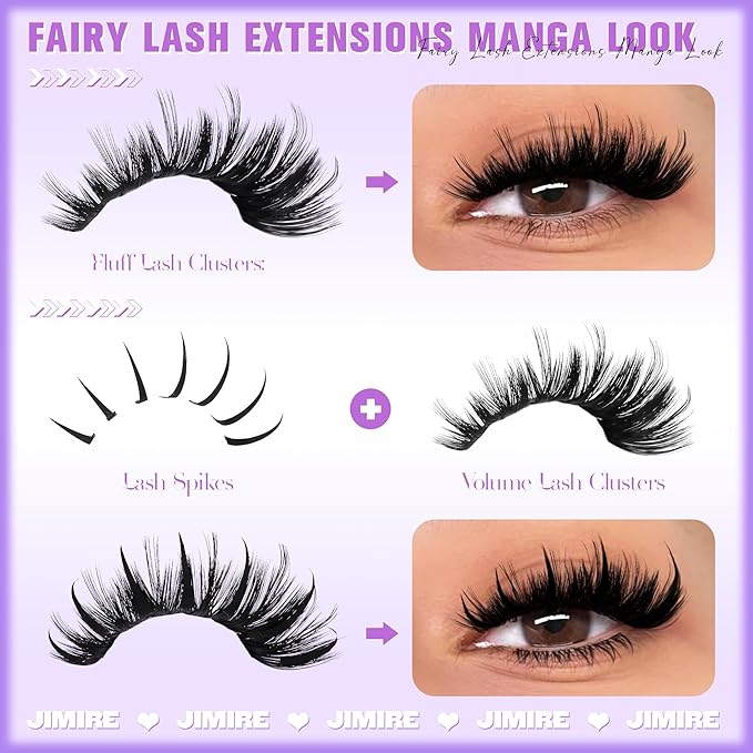 JIMIRE Volume Lash Clusters Kit 12-18MM D Curly Lash Extension Kit with Lash Bond and Seal Thick Fluffy Cluster Eyelash Extensions with Spiky Lash Clusters Bottom Lashes 216Pcs Pack