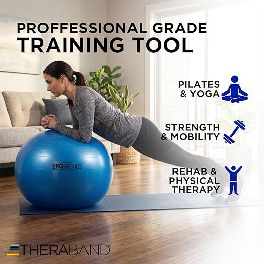 Theraband 23045 Exercise and Stability Ball for Improved Posture, Balance, Core Fitness, Coordination and Rehab, Blue, 75cm Diameter