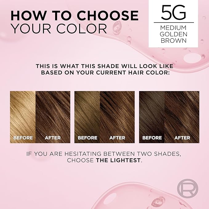 L'Oreal Paris Excellence Crème Permanent Hair Dye, Triple Care Hair Color with Hyaluronic Acid for 100% Gray Coverage, 5G Medium Golden Brown, 1 Kit (Pack of 2) (Packaging May Vary)