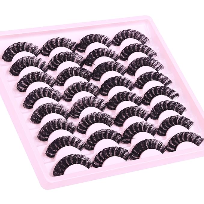 Russian Strip Lashes Natural Look False Eyelashes Fuzzy D Curly Strip Eyelashes Wispy Thick Volume Fake Eye Lashes Cat Eye 16 Pairs ALICROWN