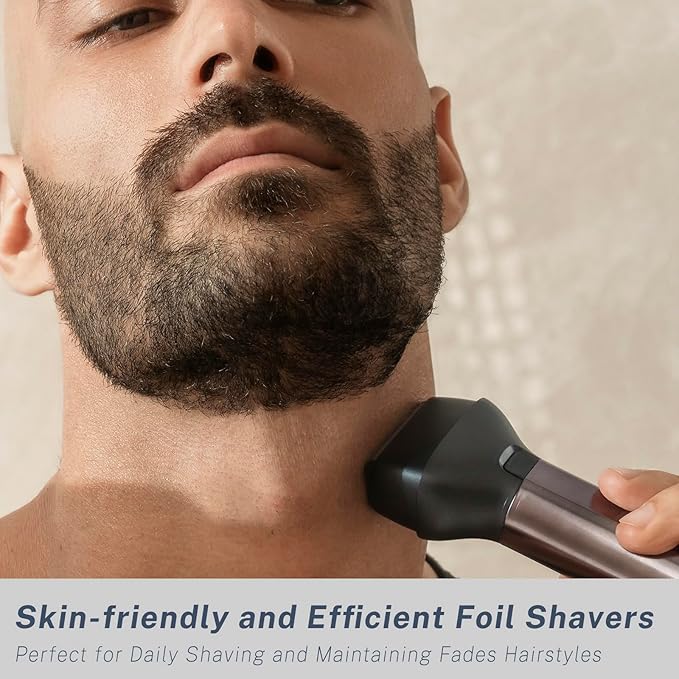 Beard Trimmer and Clippers Set for Men with Foil Shavers, Precise Dial Adjustable 20 Settings, Professional 3-IN-1 Mens Grooming Kit with Nose Trimmer IPX7 Waterproof Wet and Dry, USB-C Rechargeable