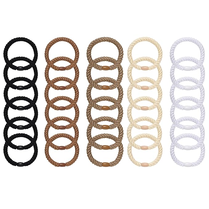 Hair Ties for Thick Hair 30 Pcs Elastics Hair Bands Ponytail Holders No Damage No Crease Hair Elastics For Women Girl(NATURAL MIX)