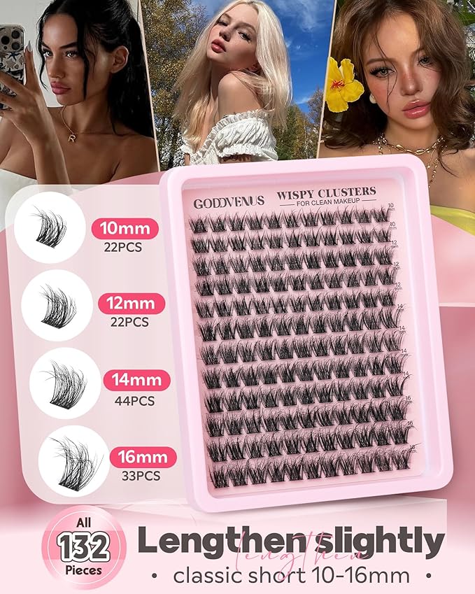 Wispy Lash Clusters Natural Eyelashes Cluster Fluffy Lashes Clusters CD Curl Cluster Eyelash Extensions DIY Individual Lashes Extension (10-16mm 132pcs)