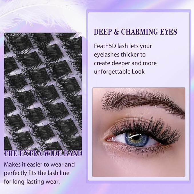 B&Q Lash Clusters Fluffy Wispy Voluminous - 144 PCS Feath5D 03 Layered Individual Cluster Lashes, Feathered Lightweight Eyelash Extensions in 8-18mm, C Curl, Waterproof False Lashes