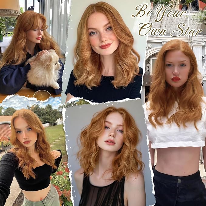BARSDAR Ginger Copper Clip in Hair Extensions - 12 Inch Short Wavy Clip in Hair Extensions for Women - 6PCs Full Head Thick Soft Synthetic Cowboy Ginger Copper Hairpieces Daily Party