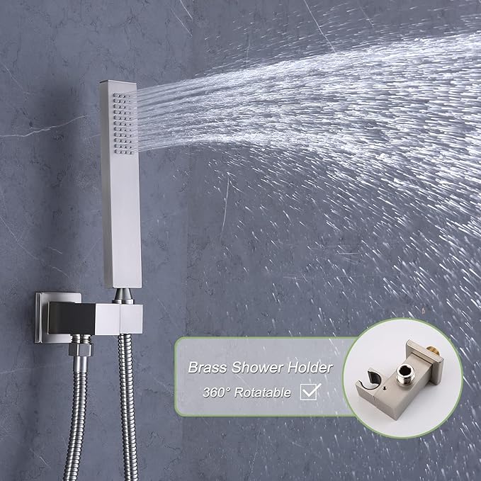 KATAIS Shower System with 12X35 inch Overshower and Dual Side ShowerHead(8 inch), 4 PCS Body Jet and HandHeld Spray, Dual Thermostatic Valve Kit Can Achieve 8 Shower Functions, Brushed Nickel